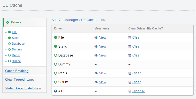 CE Cache Drivers control panel page